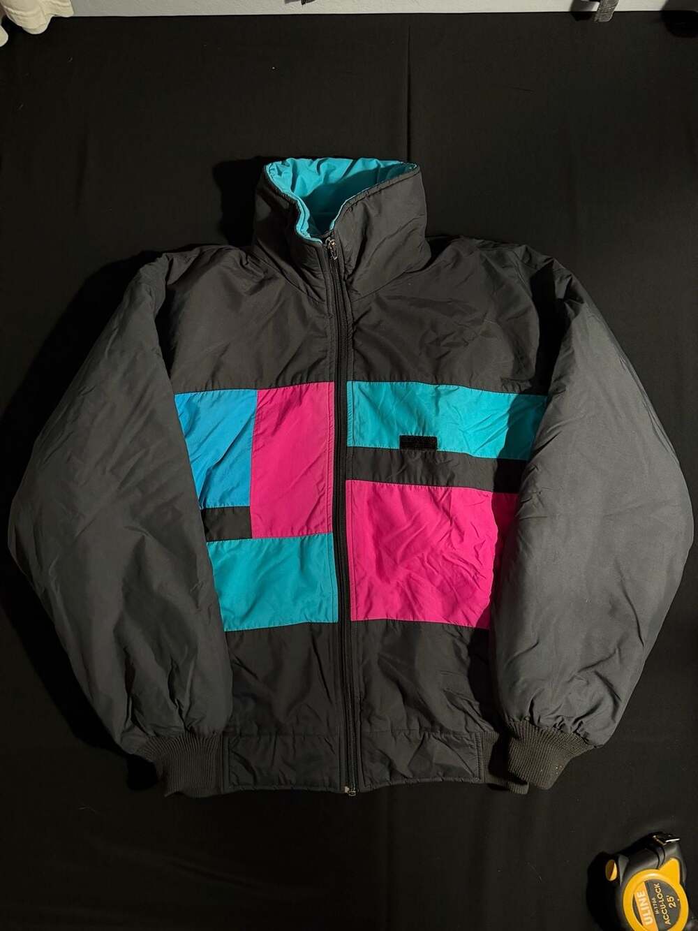 Vintage Sun Ice Colorblock Puffer Ski Jacket Black Pink Teal
